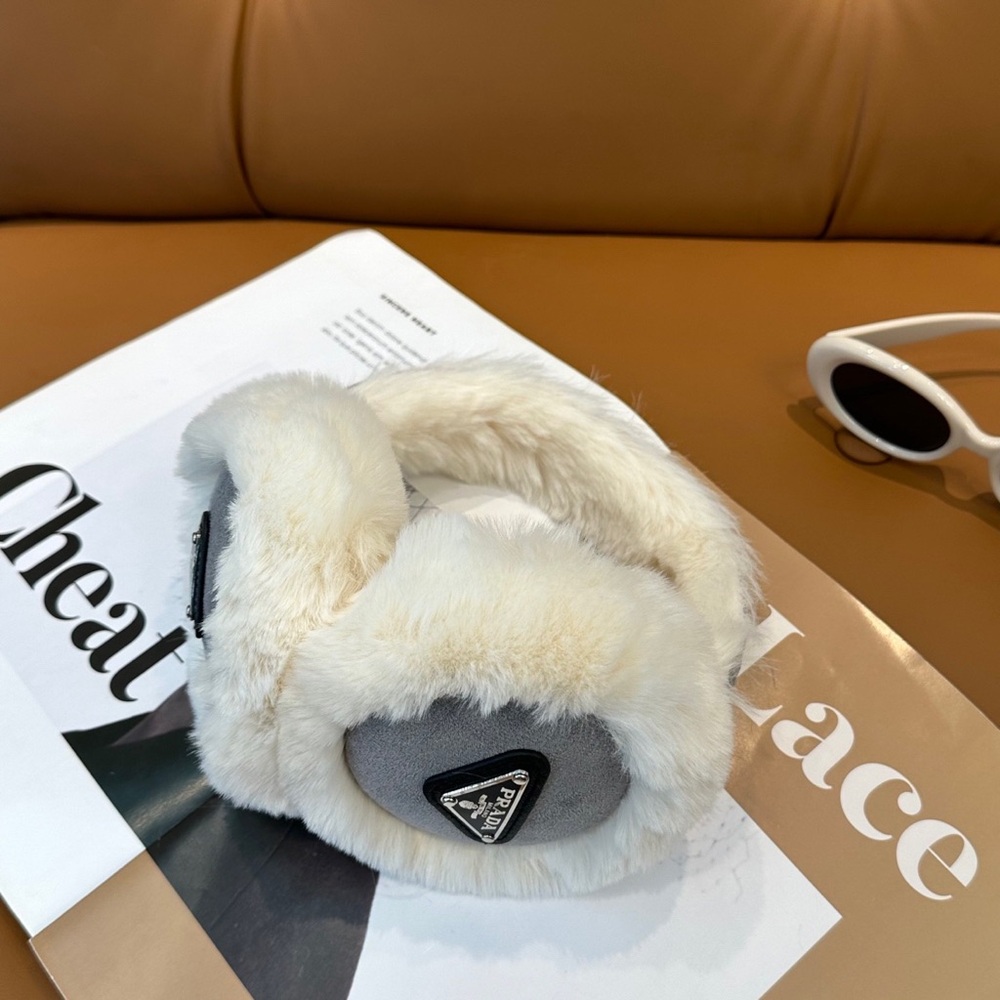 Prada Cream and Gray Fur Earmuffs - Picture 2 of 3
